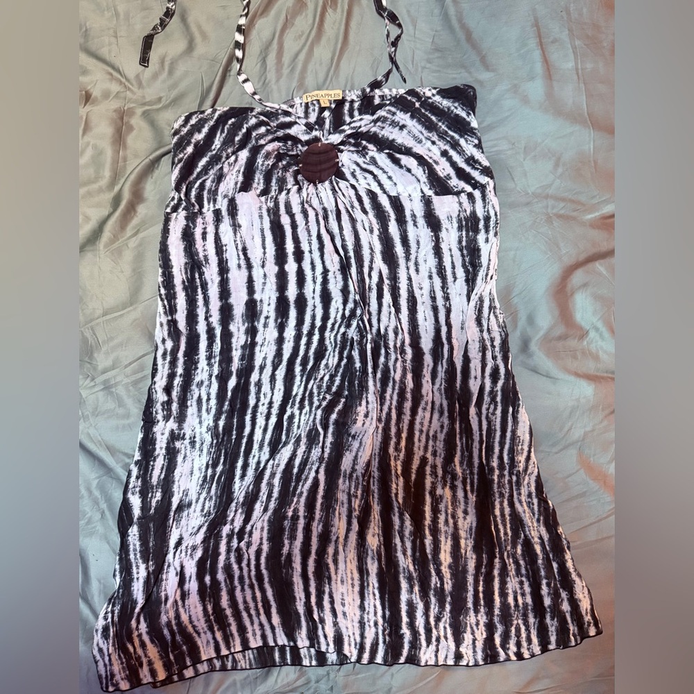 Chic Black and White Tie-Dye halter beach flowy dress